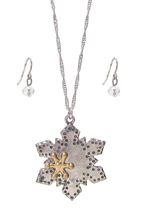 CHRISTMAS THEME SNOW FLAKE PENDANT NECKLACE-0
