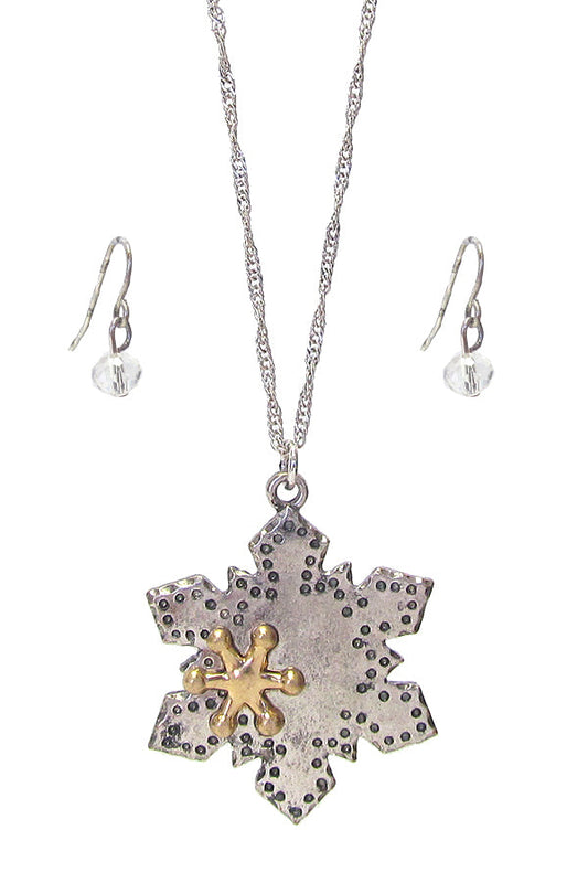 CHRISTMAS THEME SNOW FLAKE PENDANT NECKLACE-0