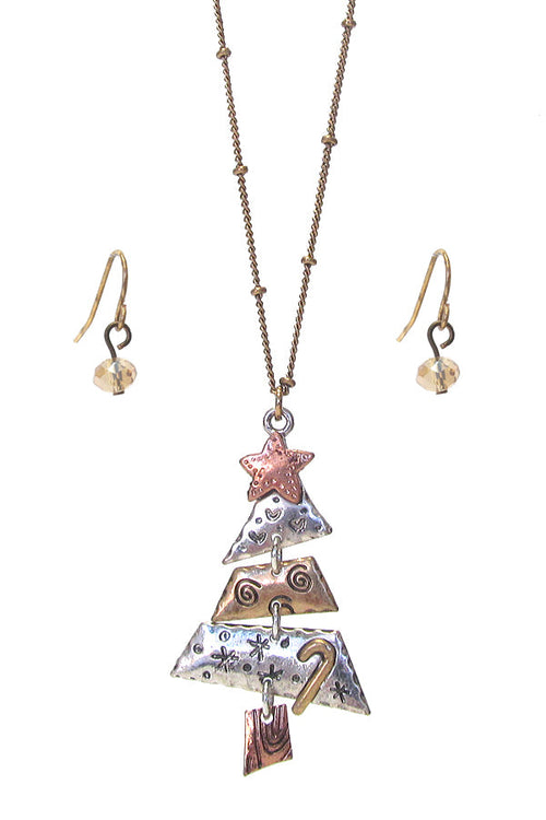CHRISTMAS THEME TREE PENDANT NECKLACE SET-0