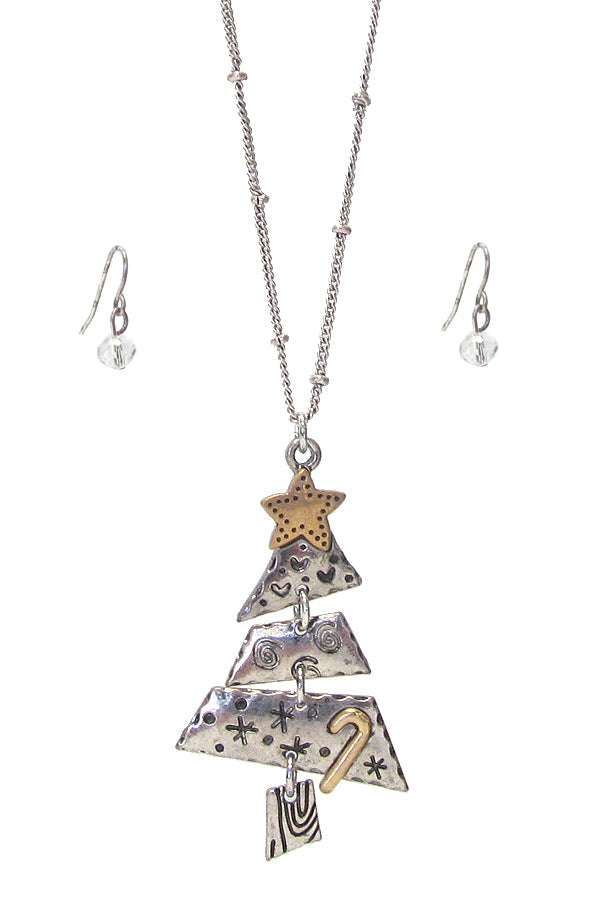 CHRISTMAS THEME TREE PENDANT NECKLACE SET-0