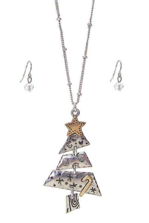 CHRISTMAS THEME TREE PENDANT NECKLACE SET-0
