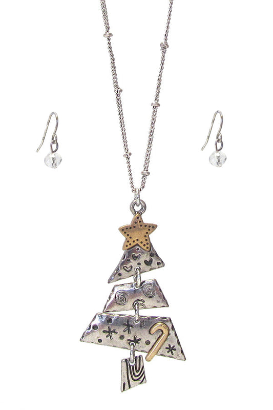 CHRISTMAS THEME TREE PENDANT NECKLACE SET-0