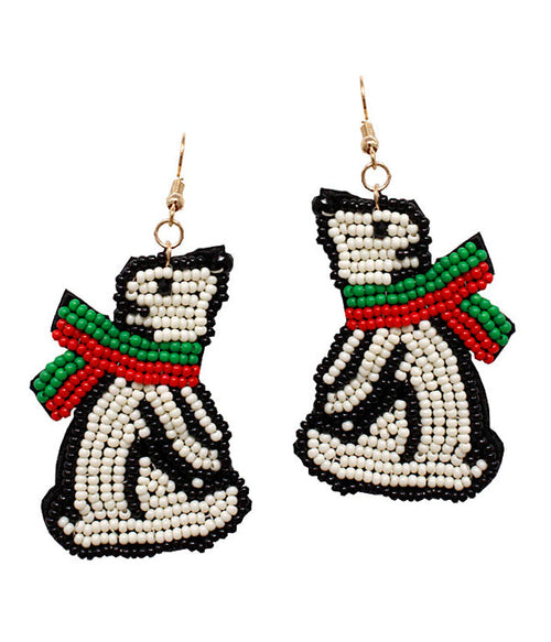 CHRISTMAS THEME MULTI BEAD POLAR BEAR EARRING-0
