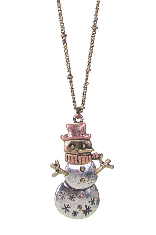 CHRISTMAS THEME SNOWMAN PENDANT NECKLACE SET-0