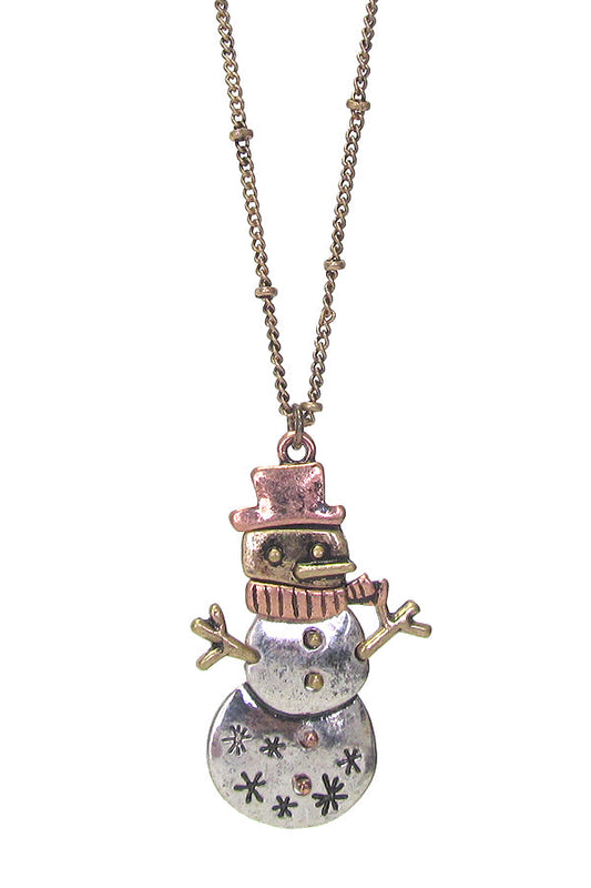 CHRISTMAS THEME SNOWMAN PENDANT NECKLACE SET-0