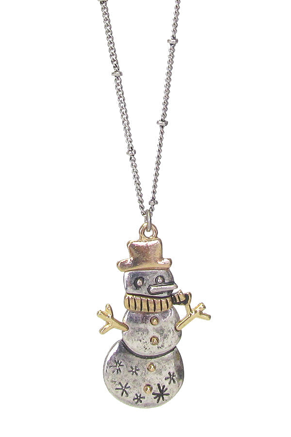 CHRISTMAS THEME SNOWMAN PENDANT NECKLACE SET-0