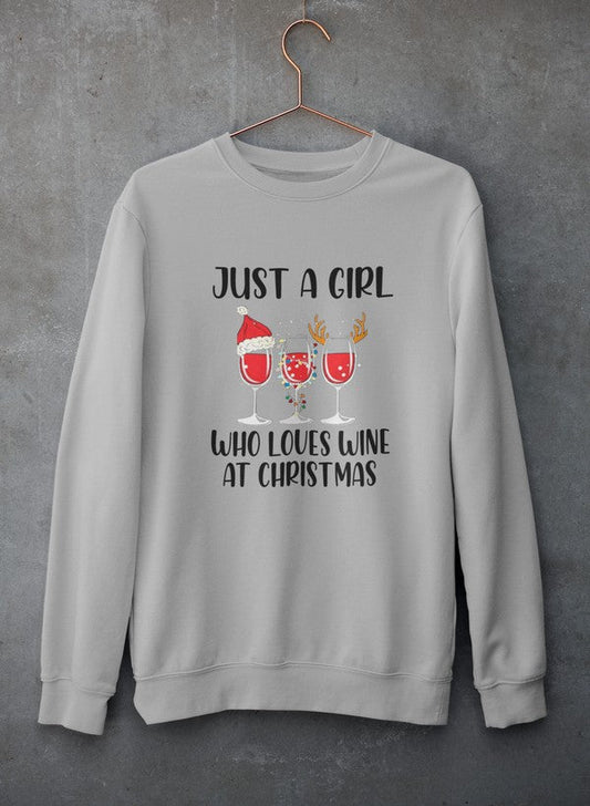 Just A Girl Who Loves Wine At Christmas Sweat Shirt-0