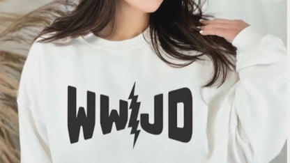 WWJD Christian Sweatshirt Streetwear Style Unisex Oversized Gildan White