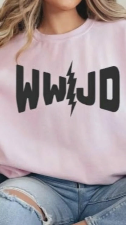 Christinan WWJD Sweatshirt Streetwear Style Unisex Pink Gildan