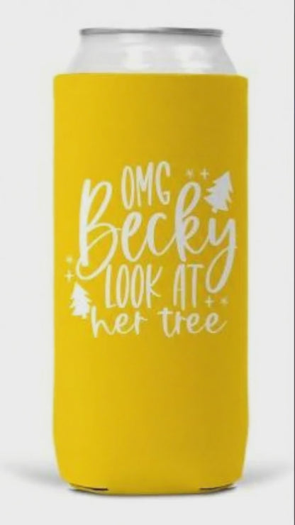 Premium Slim Can Coozie Keeps Drinks Cold For Christmas Fans OMG Becky Look At Her Tree 12oz