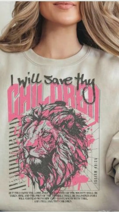 Christian Sweatshirt Save Thy Children Faith Based Unisex Gildan Sand