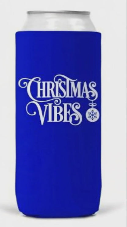 Slim Can Coozie Keeps Drinks Cold Christmas Vibes 12oz Collapsible Neoprene Gift For Holiday Parties