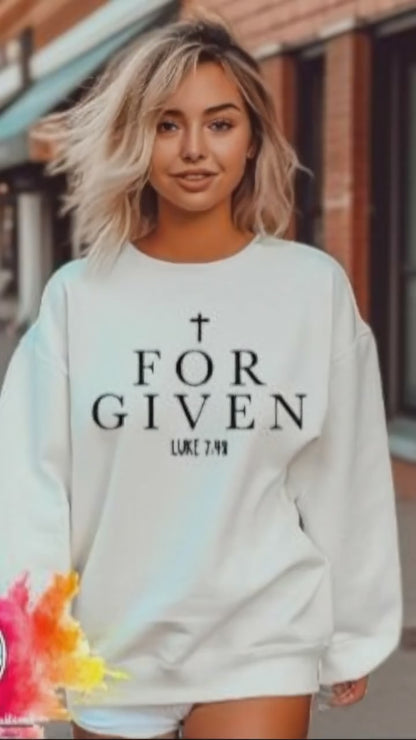Faith Based Forgiven Sweatshirt Unisex White Gildan Christian Apparel