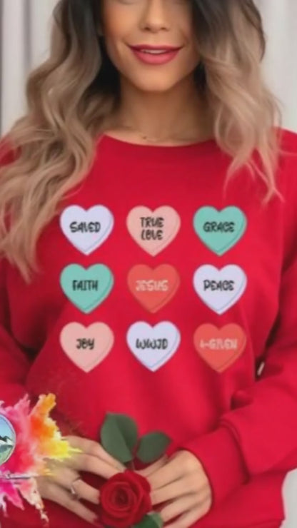 Valentines Day Christian Candy Hearts Sweatshirt Unisex Red