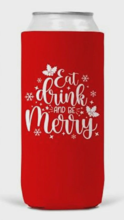 Slim Can Coozie Eat Drink Be Merry Christmas 12oz Keeps Drinks Cold with Hook Premium Gift Idea