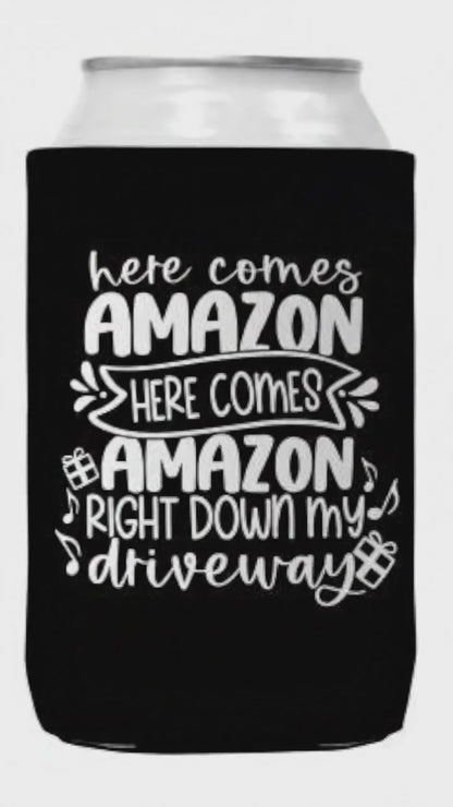 Christmas Can Koozie Collapsible Neoprene 12oz For Here Comes Amazon Fans Premium Gift Idea